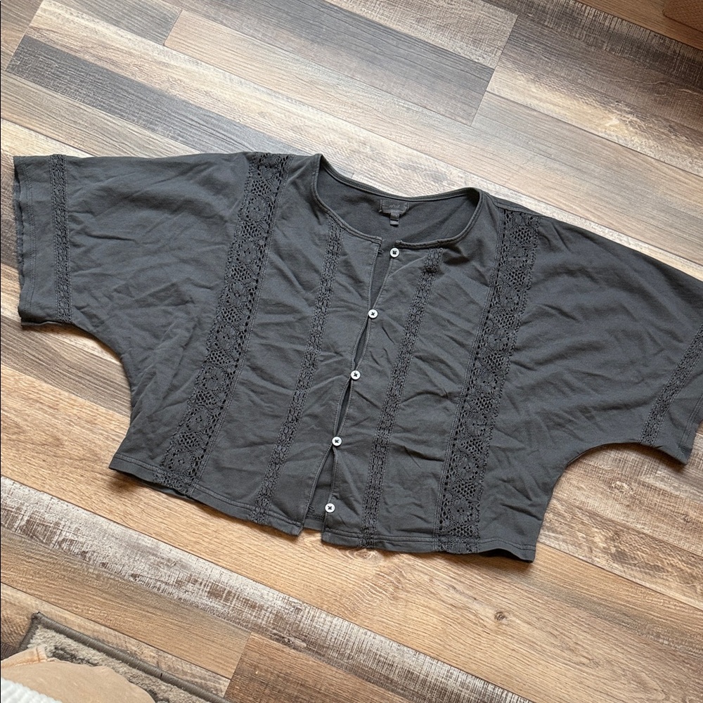 Aerie Black Button-Up Cropped Top